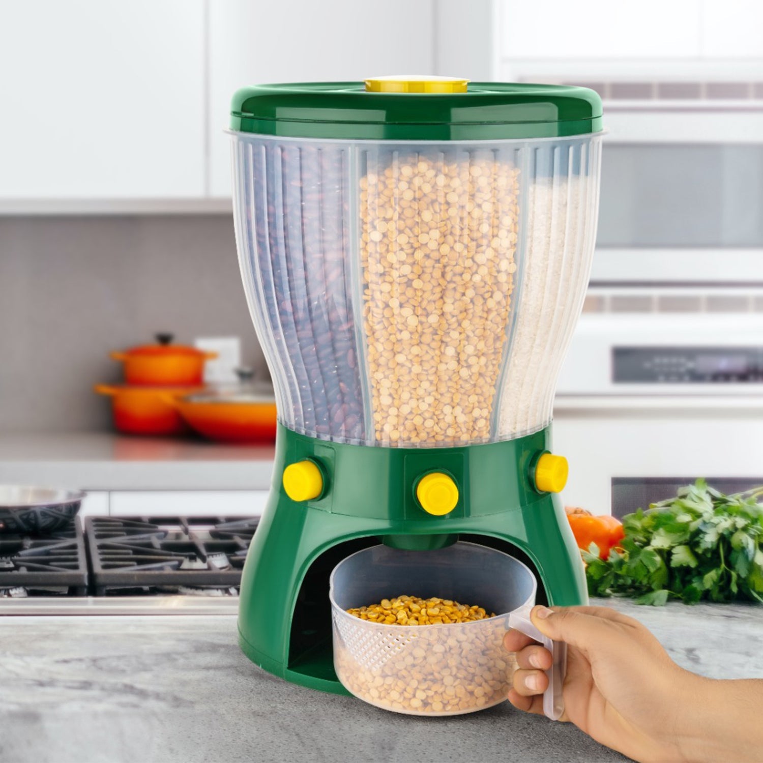 2895 Whole Grains Rice Bucket Rice Storage Tank, 360 Degree Rotary 4-Grid Rice Storage Dry Food Dispenser Food Storage Box, Green DeoDap 2895 Whole Grains Rice Bucket Rice Storage Tank, 360 Degree Rotary 4-Grid Rice Storage Dry Food Dispenser Food Storage Box, Green DeoDap